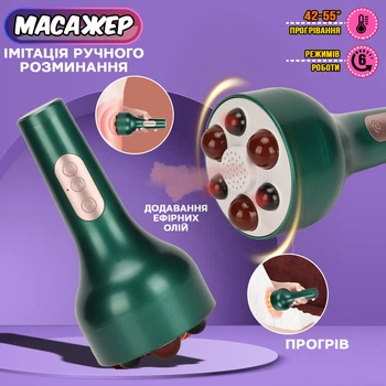 Ручной массажер для живота и тела Roller KNEADING 18W с имитацией человеческого разминания Зеленый