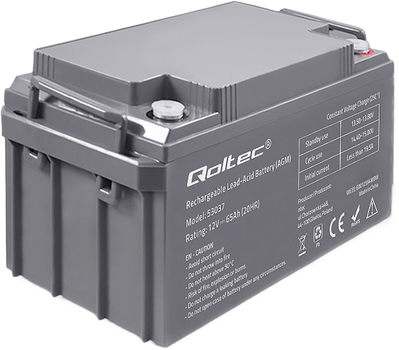 Акумуляторна батарея Qoltec AGM 12V-65Ah 780A (5901878530376)