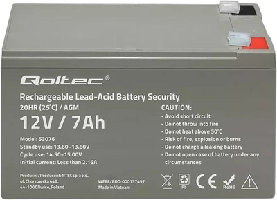 Akumulator Qoltec AGM 12V-7Ah 105A Security (5901878530765)