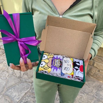 Комплект подростковых носков с прикольным мультяшным принтом в подарочной упаковке 36-41 4 пары высокие демисезонные разноцветные