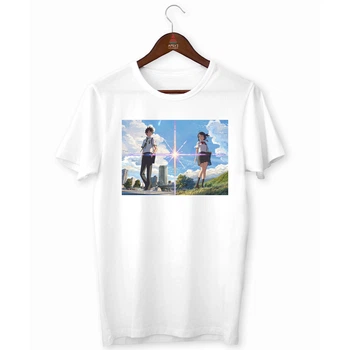 Футболка белая с аниме принтом "Your Name Твое Имя Taki Tachibana Mitsuha Miyamizu на фоне города" Push IT S