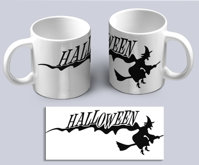 Чашка "Відьма на мітлі з написом Helloween". Біла