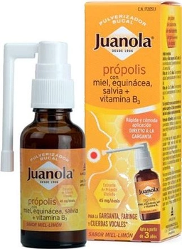 Біологічно активна добавка Juanola Прополіс з медом, ехінацеєю, шавлією + вітамін B3 спрей для ротової порожнини 30 мл (8470001720511)