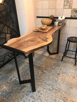Дизайнерская Барная стойка из натурального дерева Loft Design 140х50х100h Черный / Дерево ATL1340