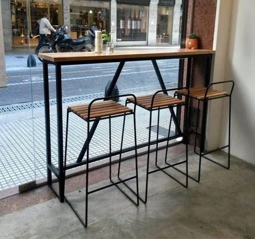 Дизайнерская Барная стойка из натурального дерева Loft Design 140х40х120h Черный / Дерево ATL310