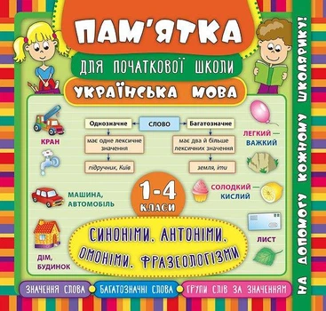 Пам’ятка для початкової школи. Синоніми, антоніми, омоніми, фразеологізми. 1-4 класи - Олена Собчук (9789662845297)