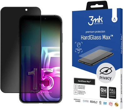 Захисне скло 3MK HardGlass Max Privacy для iPhone 15 Plus Black (5903108531085)