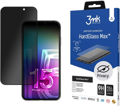 Захисне скло 3MK HardGlass Max Privacy для iPhone 15 Pro Black (5903108529099)