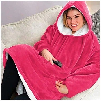 Теплый и мягкий плед-толстовка Huggle Ultra Plush Blanket Hoodie Fits all с капюшоном Pink