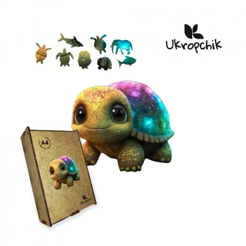 Пазл Ukropchik деревянный Звездная черепаха size - M в коробке с набором-рамкой (Starry Turtle A4)