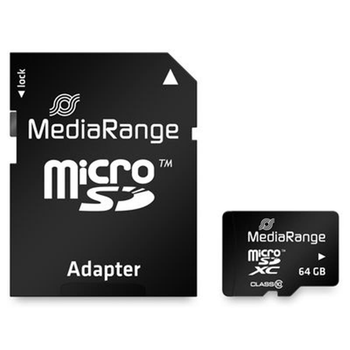 Карта памяти MicroSDHC 64GB Class 10 MediaRange R60/W15MB/s + SD-adapter (MR955)