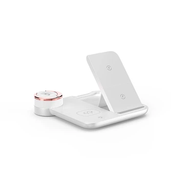 Док станция беспроводное зарядное Qi 4в1 Wireless Charger JYD X499 5-15W Watch/Airpods/Phone RGB light white