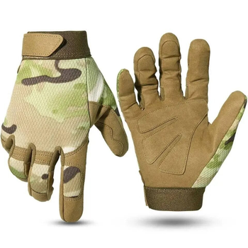 Тактичні щільні військові рукавиці з посиленими захисними накладками мультикам розмір L