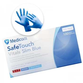 Рукавички нітрилові Medicom упаковка 50 пар розмір S без пудри щільність 3 г сині (2000994196015)