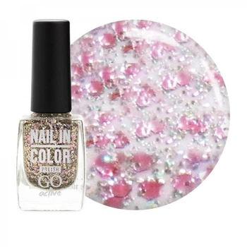 Лак для нігтів Go Active Nail in Color 026 рожево-сріблясті блискітки та конфетті на прозорій основі 10 мл (2907928995563)