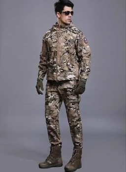 Мужской камуфляжный тактический демисезонный костюм Softshell Multicam на флисе: Куртка и Брюки