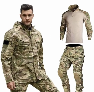 Чоловічий камуфляжний літній тактичний костюм 3в1: Куртка, Убакс і Штани з наколінниками HAN WILD M65 Multicam