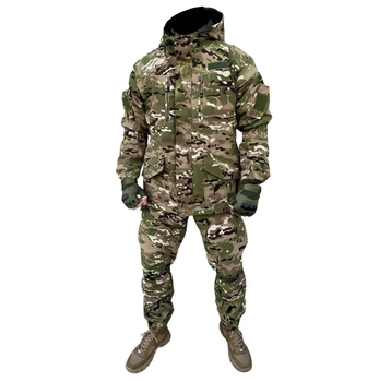 Мужской камуфляжный тактический теплый костюм Горка 5 GS Multicam Рип-стоп на флисе зимний: Куртка, Брюки, Подтяжки