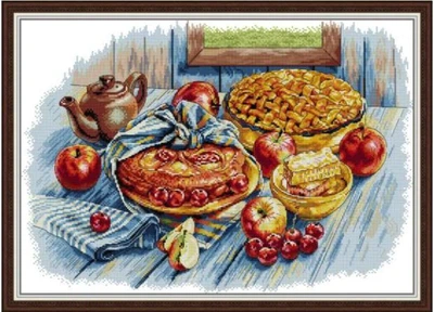 Набор для вышивания по нанесённой на канву схеме "Apple Cherry Pie". AIDA 14CT printed 54*40 см