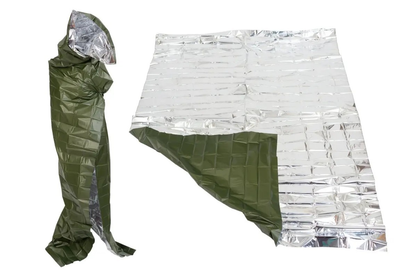 Тактическое спасательное одеяло/термоодеяло MIL-TEC 215Х130СМ ОЛИВКА SURVIVAL DECKE SILBER/OLIV (16024500)