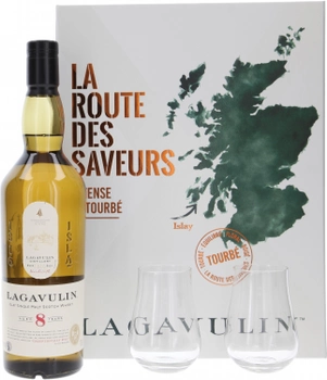 Виски односолодовый Lagavulin 8 лет выдержки 0.7 л 48% в подарочной упаковке со стаканами (5000281069135)