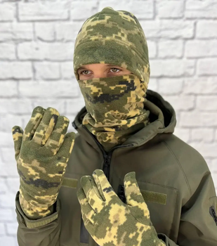 Набор мужской военный зимняя шапка, перчатки, хомут цвет пиксель