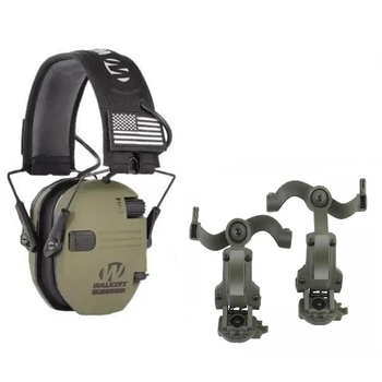 Тактичні навушники на шолом Walker's Razor + кріплення OPS Core Чебурашки Оливковий (Kali)