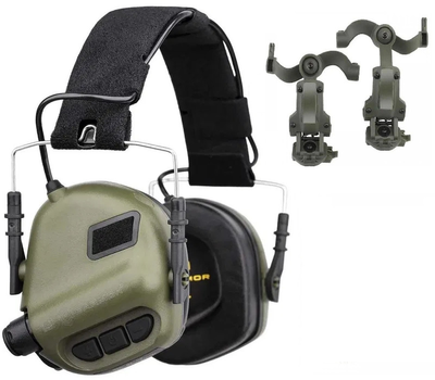 Навушники з радіогарнітурою Earmor М31 кріплення на шолом OPS Core чебурашка Олива (Kali) для захисту слуху від шкідливого впливу шуму і гучних звуків