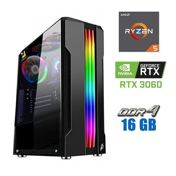 Игровой ПК Tower / AMD Ryzen 5 3600 (6 (12) ядер по 3.6 - 4.2 GHz) / 16 GB DDR4 / 480 GB SSD / nVidia GeForce RTX 3060, 8 GB GDDR6, 128-bit / 600W
