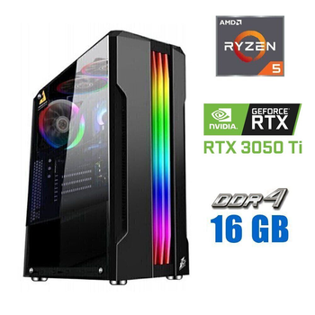 Игровой ПК Tower / AMD Ryzen 5 5500 (6 (12) ядер по 3.6 - 4.2 GHz) / 16 GB DDR4 / 480 GB SSD / nVidia GeForce RTX 3060 Ti, 8 GB GDDR6, 256-bit / 600W