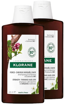 Szampon od wypadania włosów Klorane Shampoo With Quinine And Edelveiss Bio 2 x 400 ml (3282779316293)