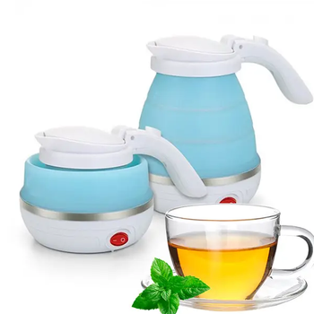 Походный электрочайник Electric Kettle складной силиконовый дорожный голубой 600 мл