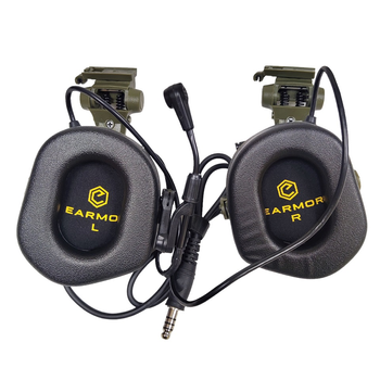 Активні навушники Earmor M32X Mod4 тактичні із кріпленнями чебурашка для шолому Зелений