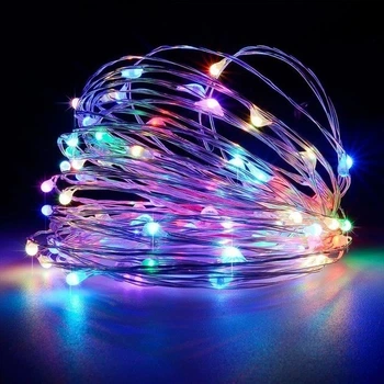 Світлодіодна гірлянда нитка крапля роси 5 м 50 LED від батарейок АА різнокольоровий