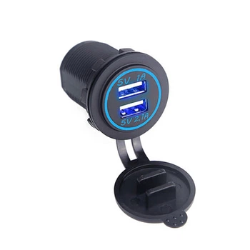 USB розетка SF-50-2 автомобильная круглая врезная (12-24В, 2 USB, 3.1А (2.1+1A), с крышкой, с синей подсветкой) (23000404)