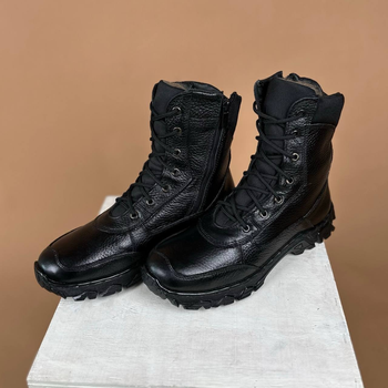 Тактические мужские ботинки Kindzer кожаные натуральный мех 47 чёрные