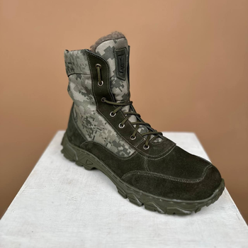 Тактичні чоловічі черевики Kindzer шкіряні натуральне хутро 44 олива