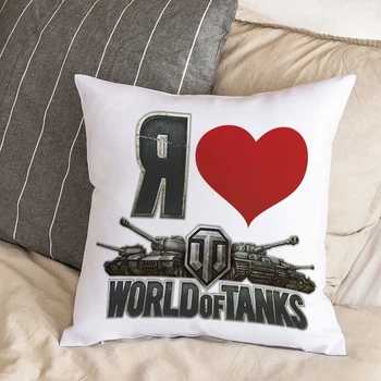 Белая подушка с плюшевой наволочкой "World of Tanks " (30х30 см)