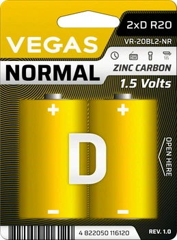 Первичный элемент питания Vegas Normal VR-20BL2-NR D Zinc-Carbon 2 шт (4822050116120)