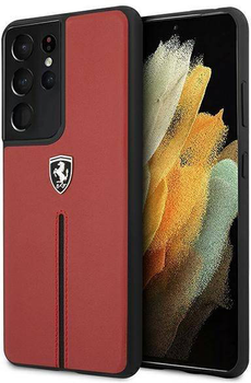 Etui plecki Ferrari Off Track Leather Nylon Stripe do Samsung Galaxy S21 Ultra Red (3700740496206)