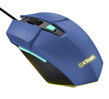 Мышь Trust GXT 109 FELOX, Blue, USB, оптическая, 200-6400 dpi, RGB подсветка, 6 программируемых кнопок, 1.5 м (25067)