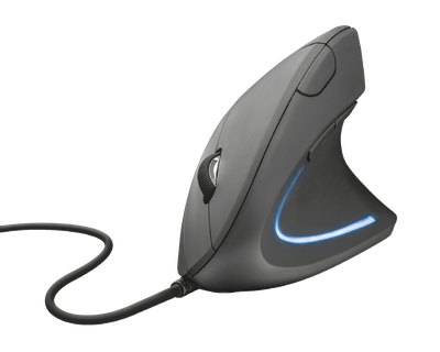Мышь Trust Verto Ergonomic, Black, USB, оптическая, 1000/1600 dpi, в эргономичном вертикальном исполнении, 6 кнопок, светодиодная голубая подсветка, 1.5 м (22885)