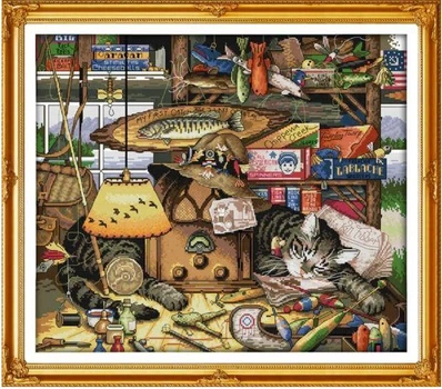Набор для вышивания по нанесённой на канву схеме "Sweet dream cat". AIDA 14CT printed, 54*48 см