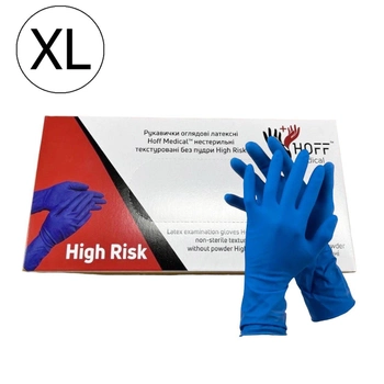 Рукавички латексні Hoff Мedical High Risk текстуровані нестерильні без пудри,розм.XL