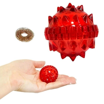 Массажный шарик Су Джок для интенсивного воздействия + 1 кольцевая пружина (красный)