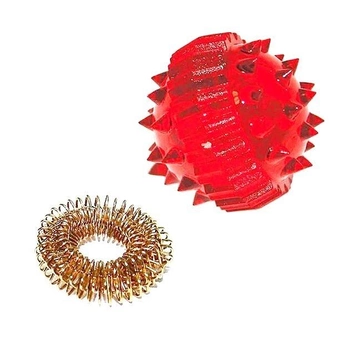 Массажный шарик Су Джок для интенсивного воздействия + 1 кольцевая пружина (красный)