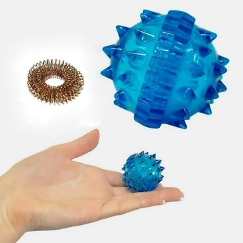 Массажный шарик Су Джок для интенсивного воздействия + 1 кольцевая пружина (синий)