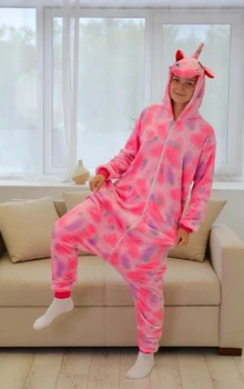 Піжама кігурумі дитяча Kigurumi Єдиноріг рожевий із зірками для дівчинки підлітка на зріст 155-165 см (200641)