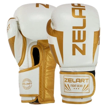 Перчатки для бокса кожаные на липучке Zelart Elit Fight Gear Heroe 8291 12 унций White-Gold