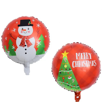 Новогодний Шар Круглый Двухсторонний Снеговик и Елочка Merry Christmas Рождество 45см (18") | Красный